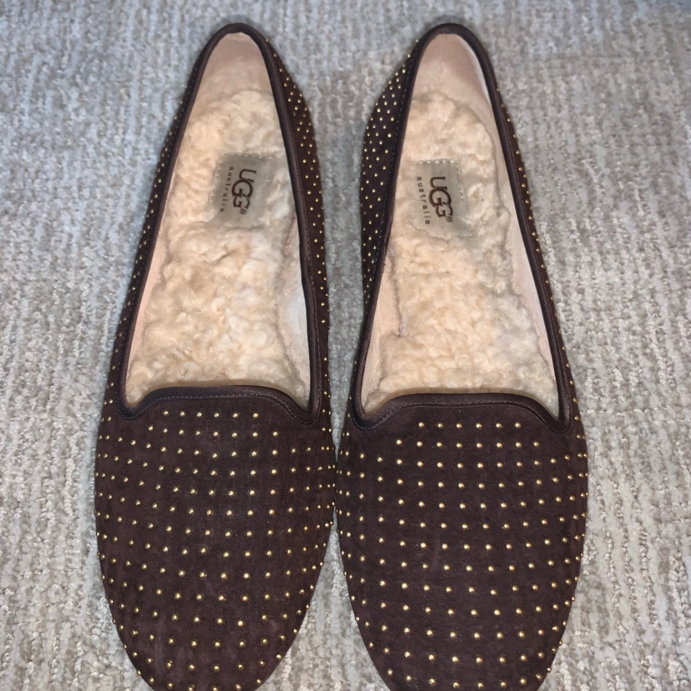Brown and gold UGG slipper/flats